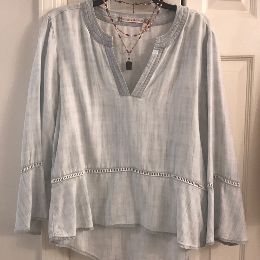 Chelsea & Violet bell sleeve faded denim